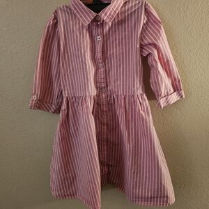 Pink A-Line Dress with 3/4 Sleeve and Pleats Preppy Casual